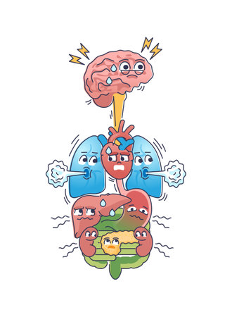 Stress impact on body and frustration influence on organs outline conceptのイラスト素材