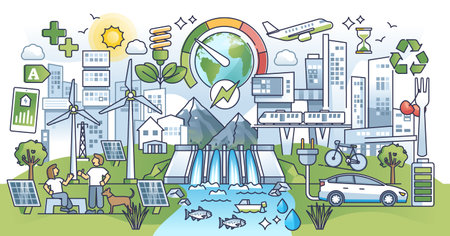 Sustainable environment scene with effective smart city outline concept