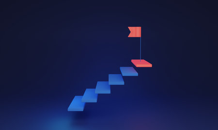 Growth ladder leading up to success, symbolizing career progress, 3D concept. Each step represents an achievement on the path to reaching the top. Direction for personal and professional development.の写真素材