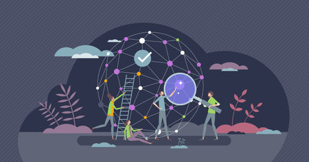 AI deep learning network and artificial intelligence tech tiny person concept. Smart technology and...