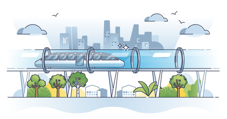 Hyperloop train transportation with high speed express outline concept. Futuristic travel technology and underground tube for modern magnetic railway vector illustration. Tunnel infrastructure networkのイラスト素材