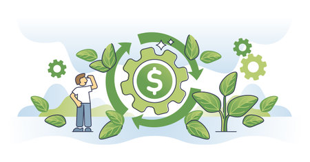 Impact investing and green investment strategy for profit outline concept. Financial earnings with nature friendly, sustainable and environmental project vector illustration. Ecological business.のイラスト素材