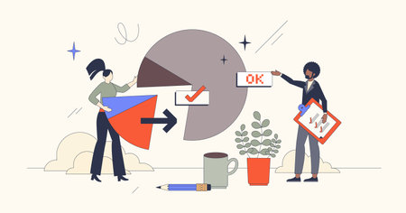 Resource management with effective planning and management retro tiny person. Effective workforce administration for high process efficiency vector illustration. Process organization and analytics.のイラスト素材