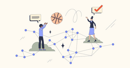 Virtual team building activity for bonding neubrutalism tiny person concept. Distant corporate employee connection event with fun online e-games vector illustration. Solidarity and teamwork boost.のイラスト素材