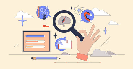 Microlearning approach for fast education tiny person neubrutalism concept. Effective teaching with short time information study vector illustration. Delivering content with focused study course.のイラスト素材