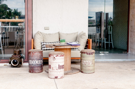 Dinner table in front of the marina, Phuket, Thailandの写真素材