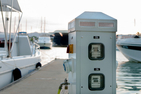 Marina electric and water supply for boats and yacht at the pierの写真素材