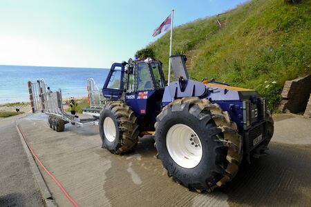 08 July 2018: RNLI land tractor, used for launching and retrieving the Flamborough UK, inshore rigid...