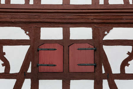 the facade of a half-timbered houseの写真素材