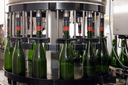wine bottles in the bottling line