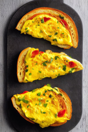 toast with egg omelette, generated by artificial intelligenceの素材