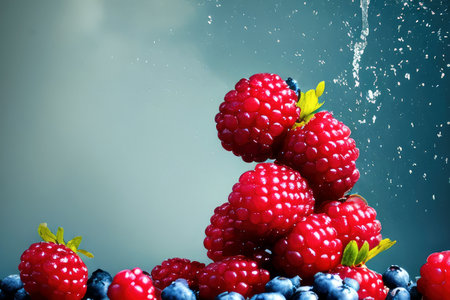 raspberries and blueberries, generated by artificial intelligenceの素材