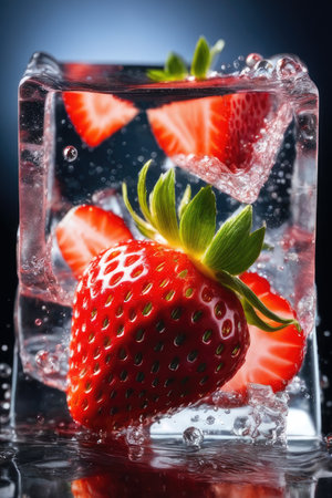 strawberry in ice cube, generated by artificial intelligenceの素材