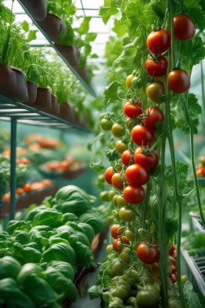 tomatoes in the greenhouse, generated by artificial intelligenceの素材