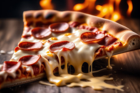 a slice of pizza with melted cheese, generated by artificial intelligenceの素材