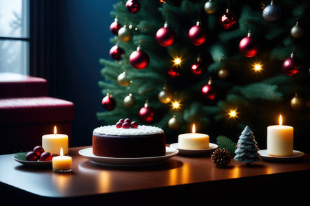 Christmas decoration with cake, generated by artificial intelligenceの素材