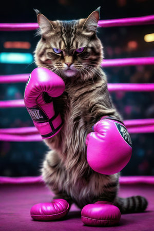boxing cat, generated by artificial intelligenceの素材