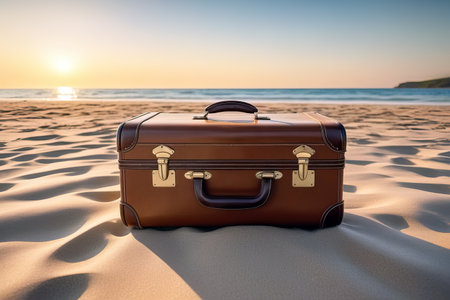 suitcase on the beach, generated by artificial intelligenceの素材