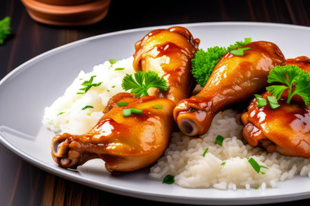 chicken thighs with rice, generated by artificial intelligenceの素材