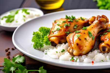 chicken thighs with rice, generated by artificial intelligenceの素材
