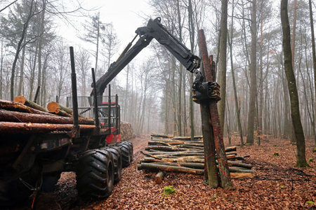 Forwarder, forestry vehicle, forestry workの写真素材