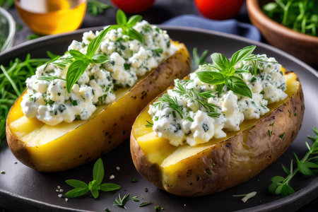 jacket potato with fresh cheese, generated by artificial intelligenceの素材