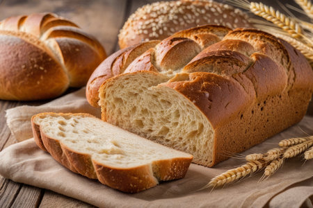 bread and ears of grain, generated by artificial intelligenceの素材