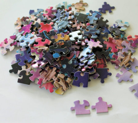 Puzzle pieces on white background. Jigsaw puzzle. Multicolored puzzle.の写真素材