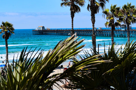 Wooden pier in Santa Monica, Los Angeles, California, USAの写真素材