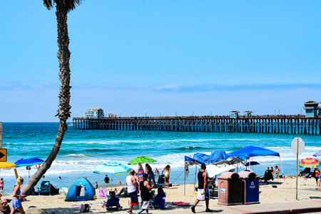 Unidentified people on the beach.の写真素材