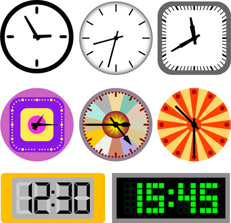 Set of different wall clock isolated on white background. Flat objectのイラスト素材