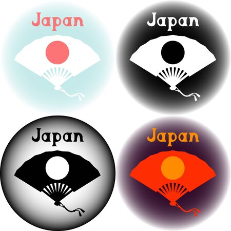 The set of Japan logo with folding fan and sun. Vector illustration. Traditional colors of Japan.のイラスト素材