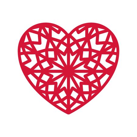 Heart shape with geometric ornament isolated on white background. Element for logo design.Vector illustration of heart for wedding invitations, greeting cards, Valentines cards.のイラスト素材