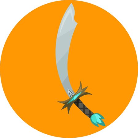 Cartoon curved sword isolated on color background. Vector illustration in flat design.のイラスト素材