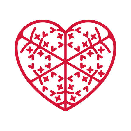 Heart shape with geometric ornament isolated on white background. Element for logo design.Vector illustration of heart for wedding invitations, greeting cards, Valentines cards.のイラスト素材