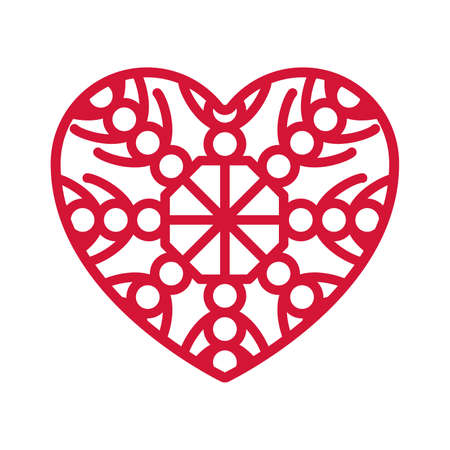Heart shape with geometric ornament isolated on white background. Element for logo design.Vector illustration of heart for wedding invitations, greeting cards, Valentines cards.のイラスト素材