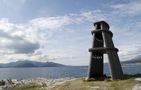 Stone house in lofoten, Norway fjord scenicの写真素材
