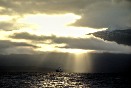 light mood and fog in the mountains nordnorwegens,の写真素材
