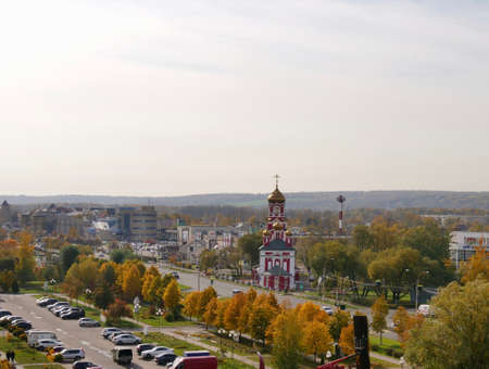 View above Dmitrov autumn Sunny day. Dmitrov district, Moscow region, Russiaの写真素材