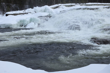 Magic winter waterfall Storforsen, North of Swedenの写真素材