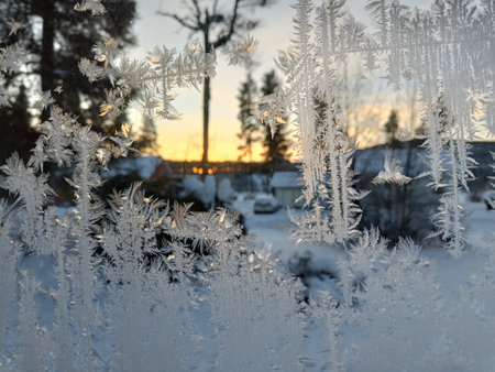 Art by frost, window in a winter dayの写真素材