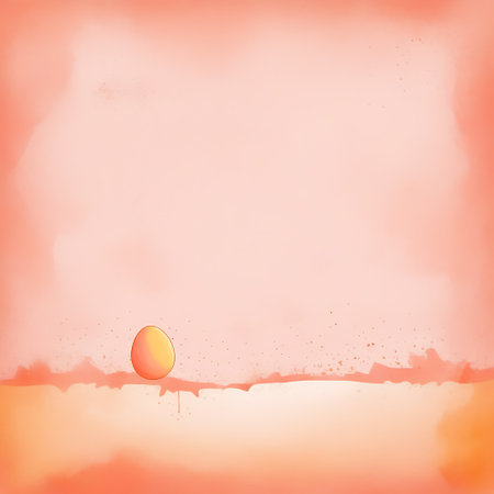 One Easter egg on a beige background with copy space for text. Easter decoration, colored egg. Flat lay, front view. Horizontal Banner. Simple minimalism.の写真素材