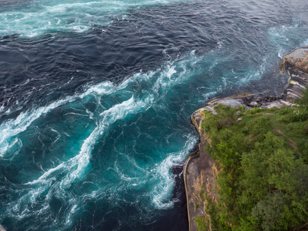 Saltstraumen,  maelstrom stream in nightの写真素材