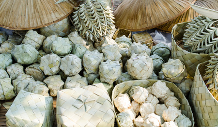 Handicrafts made from palm leaves for traditional Thai souvenirs