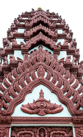 Decorated front of Khmer style temple in Thailandの写真素材