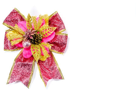 Christmas ribbon decoration on a white backgroundの写真素材