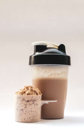 Whey protein powder with shaker for mixingの写真素材