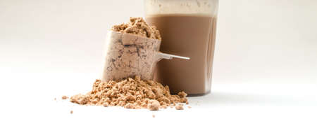 Whey protein powder with shaker for mixingの写真素材