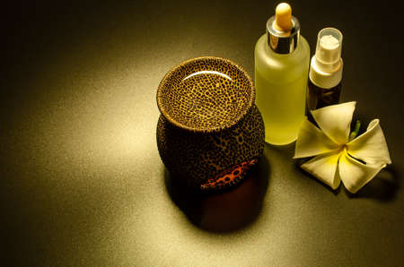 Aroma lamp set-up using oil and flower for display purposedの写真素材