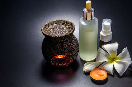 Aroma lamp set-up using oil and flower for display purposedの写真素材
